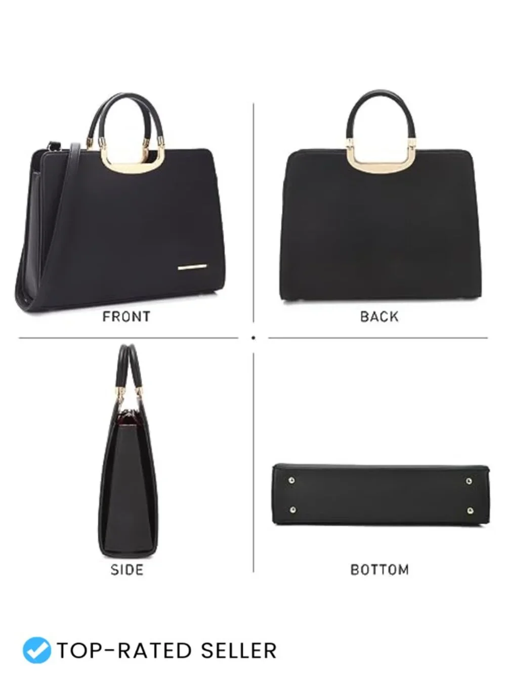 Faux Leather Top Handle Satchel Bag with Matching Wristlet, Work Tote Purse
